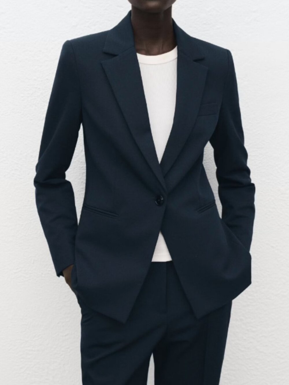 Defect MANGO Fitted Tailored Suit Blazer Jacket Single-Button Navy Blue S 4